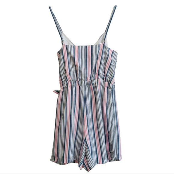 Jack by BB Dakota Romper Blue Red Ivory Striped Faux Wrap Skirted Romper Size XS - Picture 5 of 12